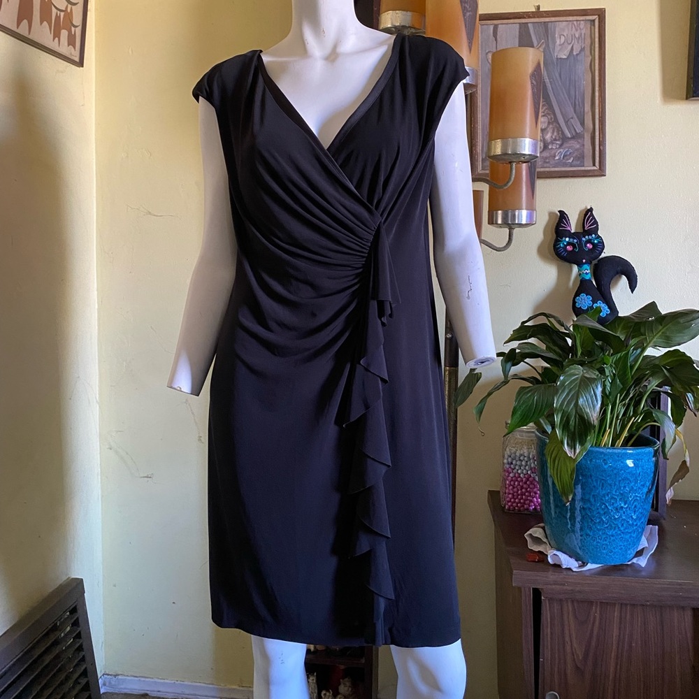 Ladies little black ruffle cocktail dress elegant classic beauty